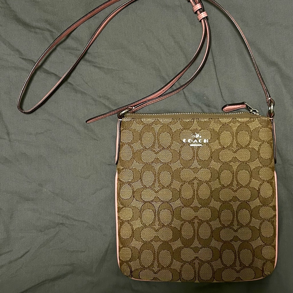 Coach Tan and Pink Signature Crossbody Bag